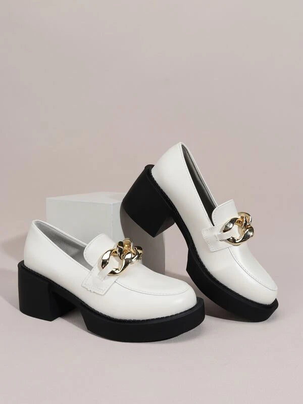 Women Chain Decor Loafers, Fashion Pumps White