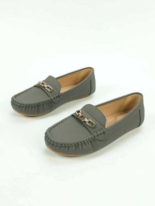 Chain Decor Stitch Detail Flat Loafers