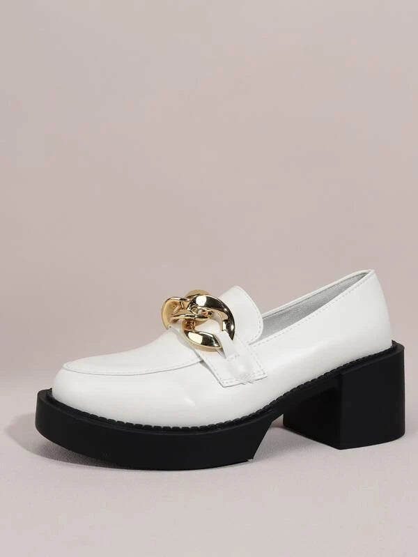 Women Chain Decor Loafers, Fashion Pumps White