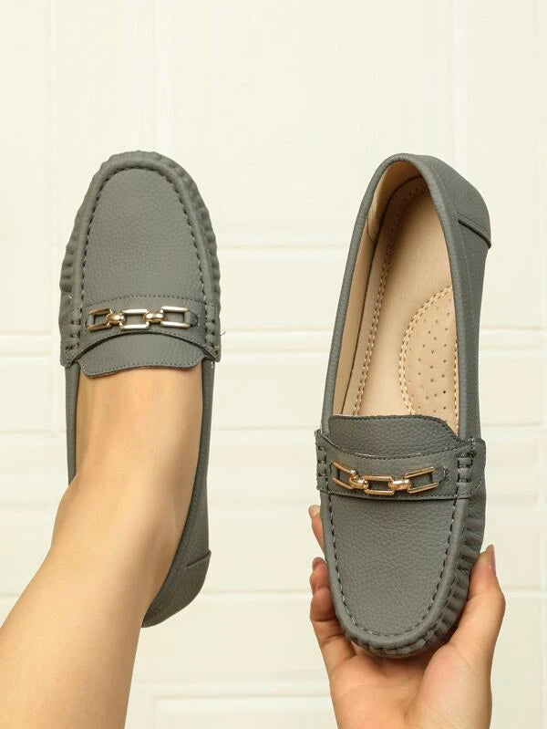 Chain Decor Stitch Detail Flat Loafers