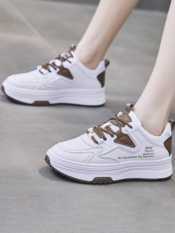 Women Letter Graphic Running Shoes Lace-up Front Low Top Sports Shoes