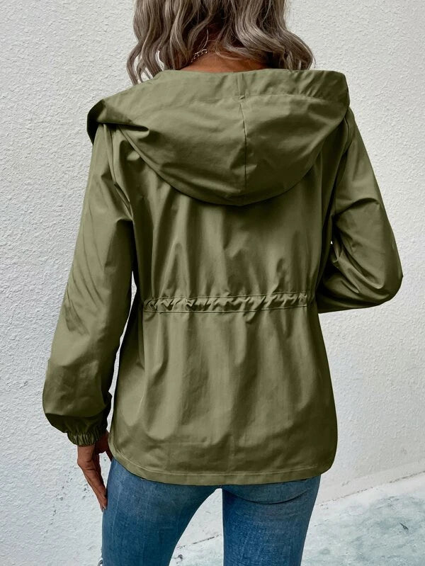 Drawstring Waist Zip-up Hooded Jacket