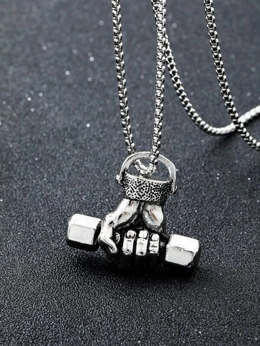 Men Dumbbell Charm Necklace