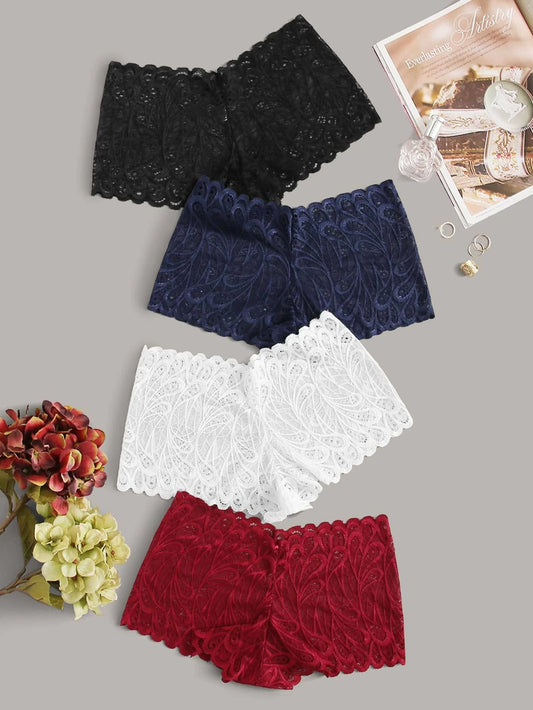 4pack Floral Lace High Waist Panty Set