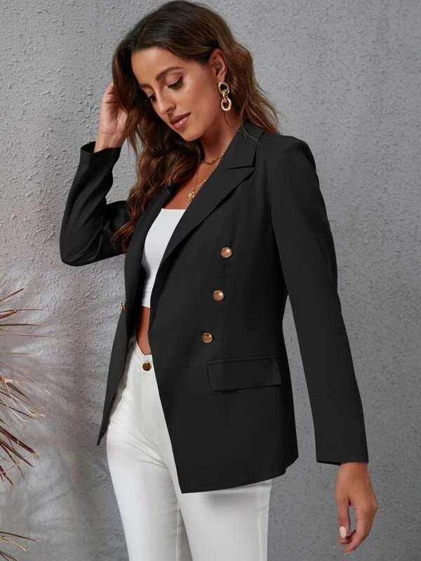 Lapel Collar Double Breasted Flap Detail Blazer