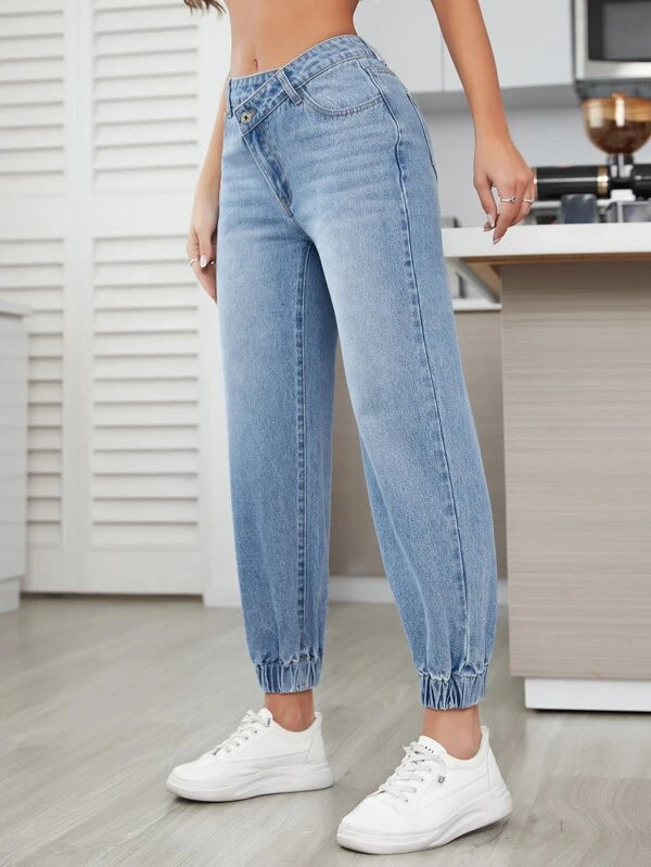 Asymmetrical Waist Jogger Jeans