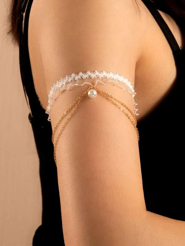 Faux Pearl Decor Layered Arm Chain