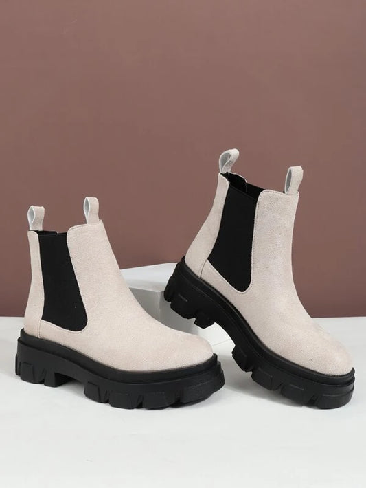 Faux Suede Two Tone Chelsea Boots