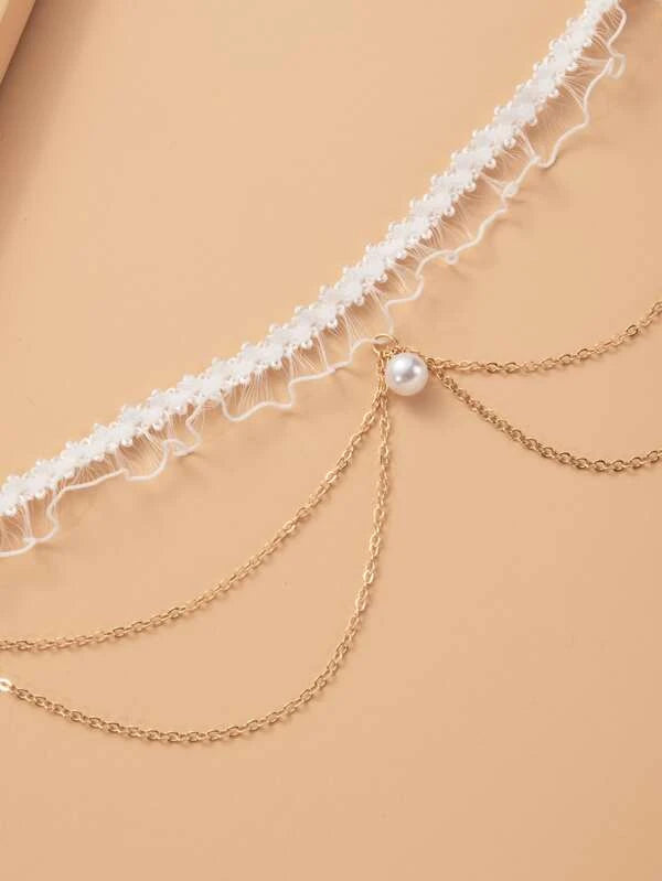 Faux Pearl Decor Layered Arm Chain