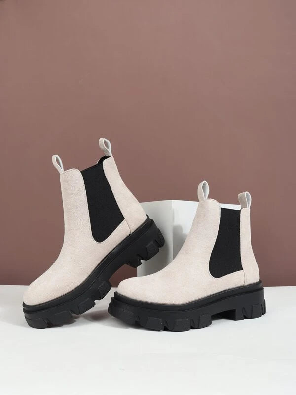 Faux Suede Two Tone Chelsea Boots