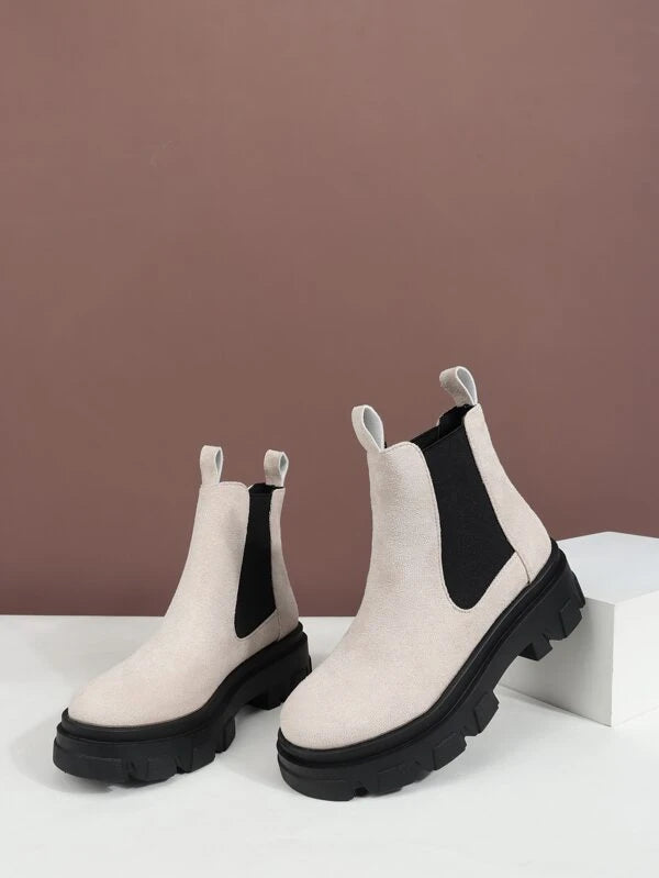 Faux Suede Two Tone Chelsea Boots