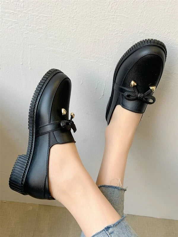 Elegant Flat Loafers Women Bow Decor Flats