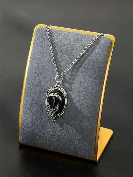 Men Bat Detail Oval Pendant Necklace