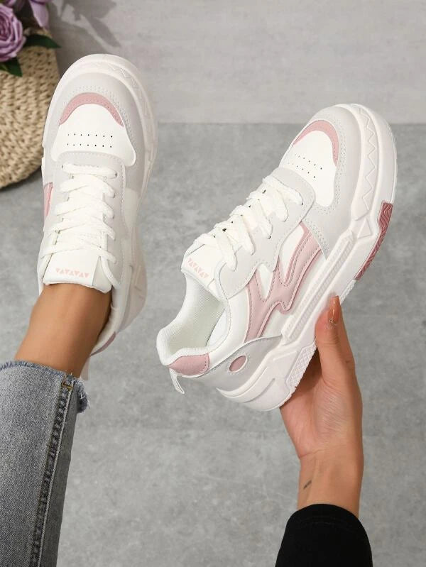 Women Color Block Casual Shoes Lace-up Front Sneakers