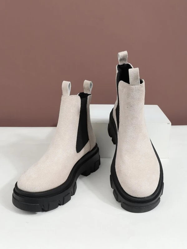 Faux Suede Two Tone Chelsea Boots