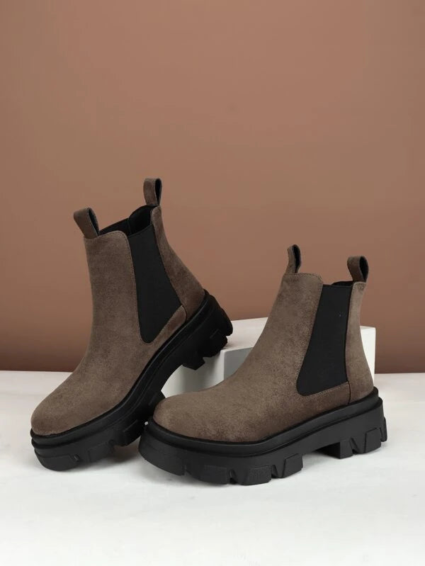 Two Tone Slip On Faux Suede Chelsea Boots