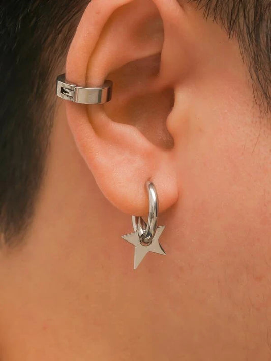 1pc Men Star Decor Drop Earring & 1pc Ear Cuff