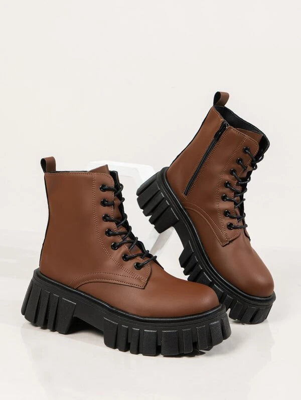 Zip Side Lace-up Front Combat Boots