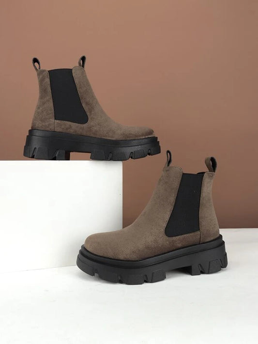 Two Tone Slip On Faux Suede Chelsea Boots