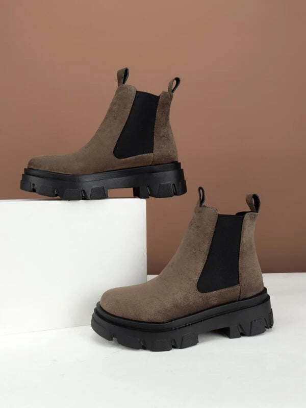 Two Tone Slip On Faux Suede Chelsea Boots