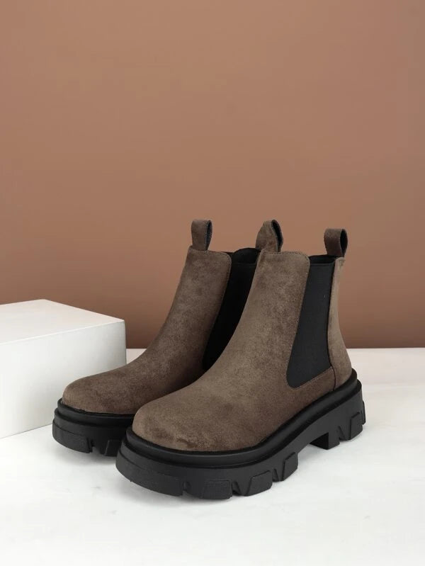 Two Tone Slip On Faux Suede Chelsea Boots