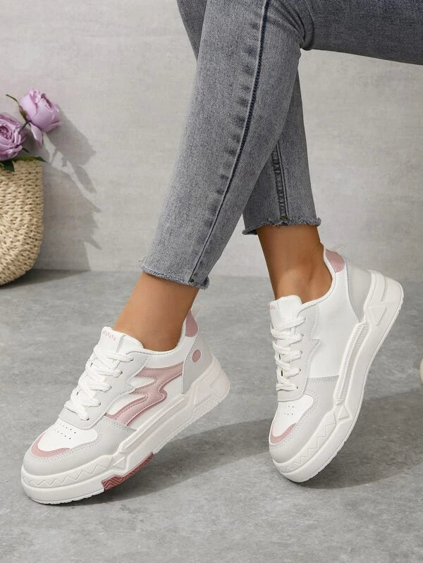 Women Color Block Casual Shoes Lace-up Front Sneakers