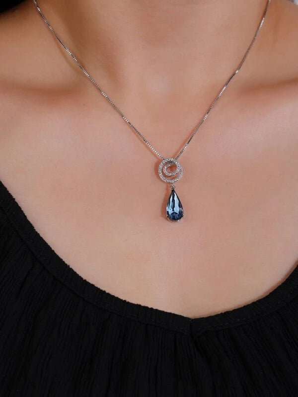 Rhinestone Water-drop Charm Necklace