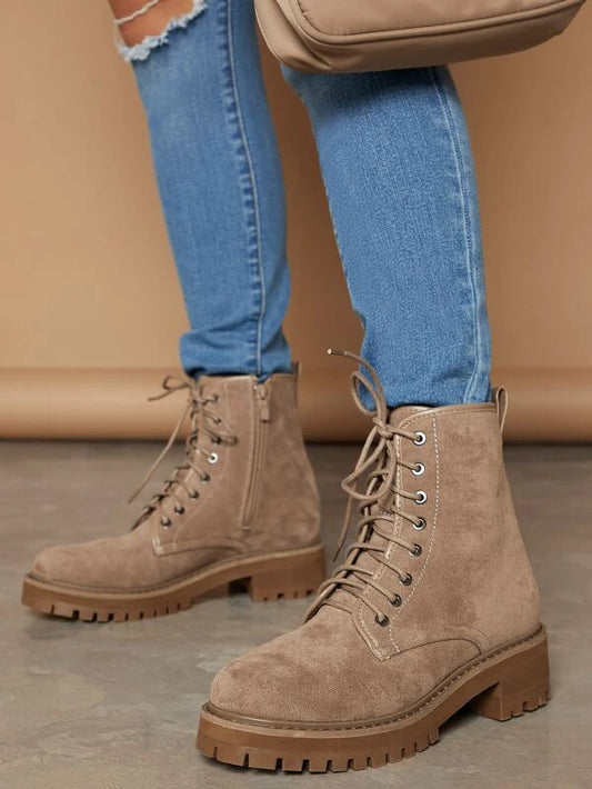 Side Zipper Laced Ankle Booties