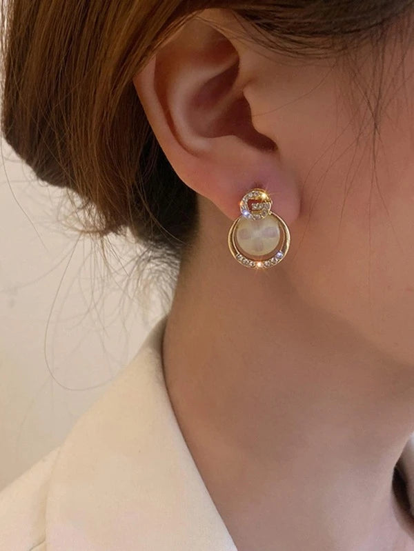 Cubic Zirconia Decor Round Stud Earrings