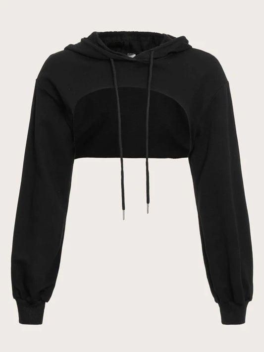 EZwear Drawstring Detail Super Crop Hoodie