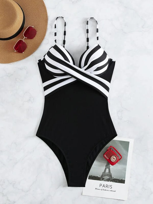 Striped Push Up One Piece Swimsuit