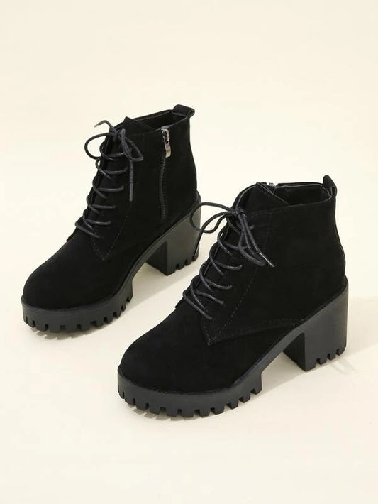 Side Zip Lace-up Front Faux Suede Boots