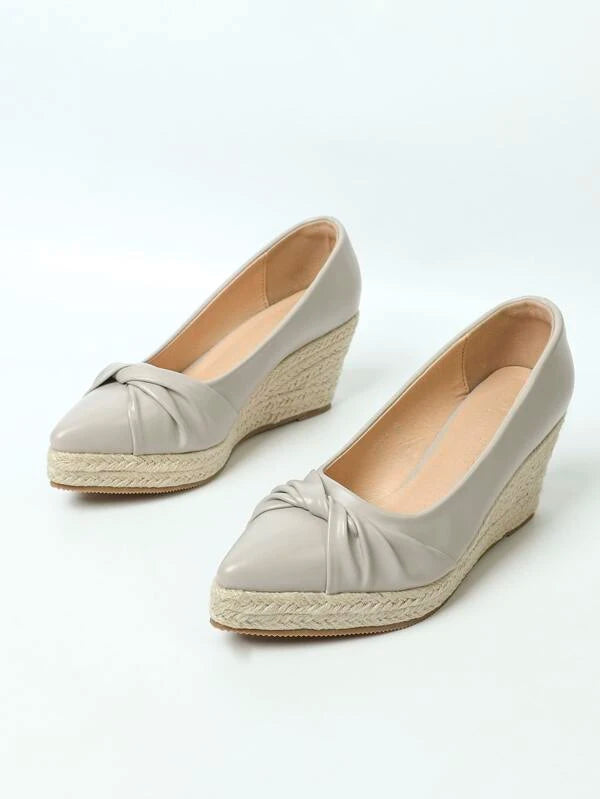 Women Knot Decor Espadrille Sole Wedges Vacation Grey Court Wedges