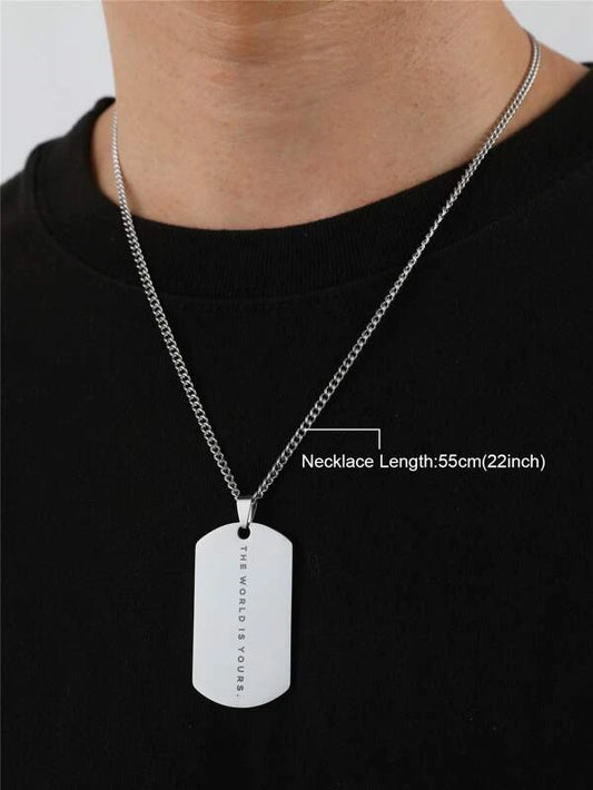 Men Slogan Graphic Geometric Pendant Necklace