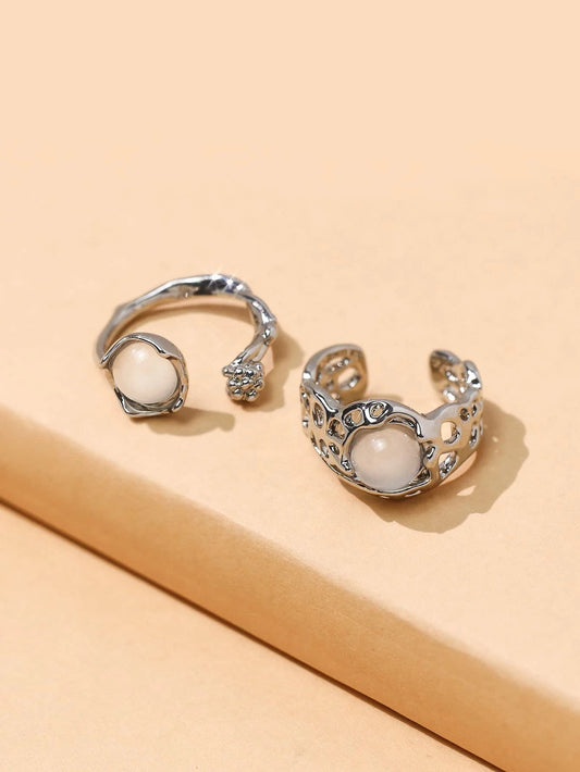2pcs Hollow Out Round Decor Cuff Ring
