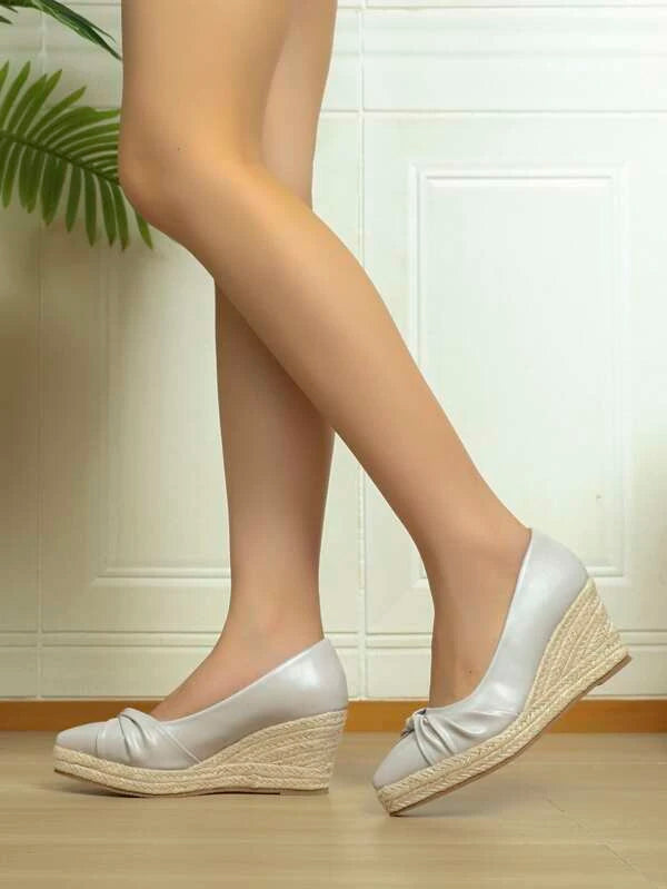 Women Knot Decor Espadrille Sole Wedges Vacation Grey Court Wedges