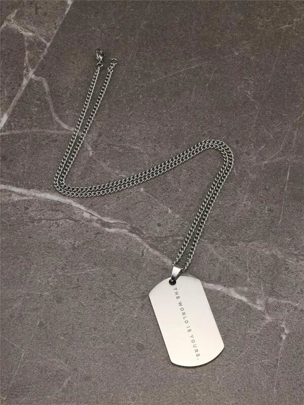 Men Slogan Graphic Geometric Pendant Necklace