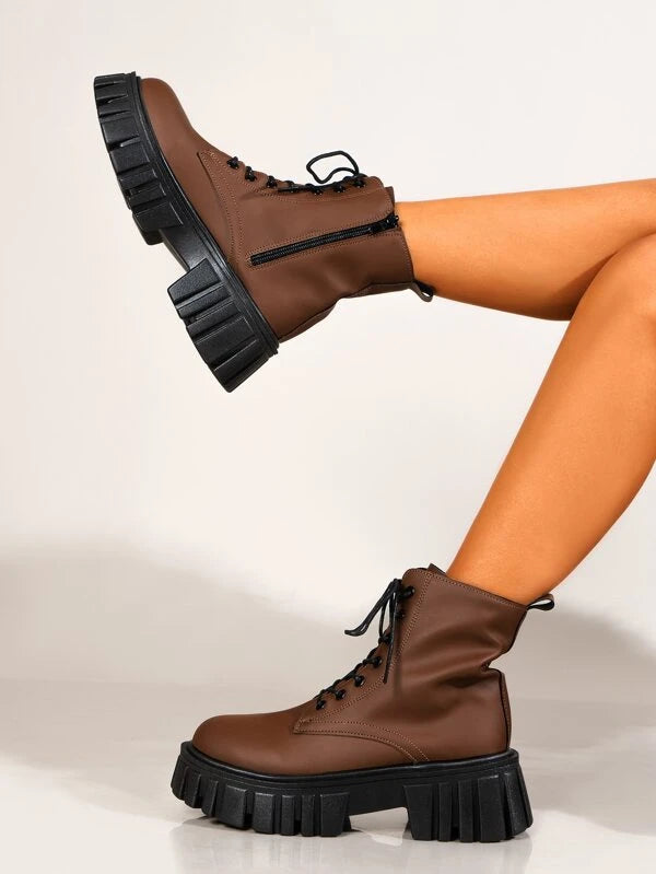 Zip Side Lace-up Front Combat Boots