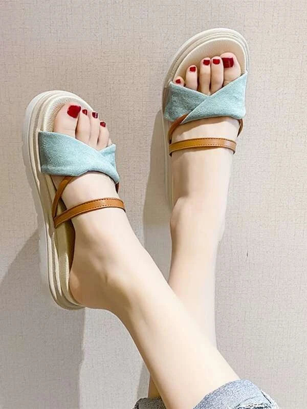 Women Twist Design Footbed Sandals Faux Suede Vacation Flat Sandals