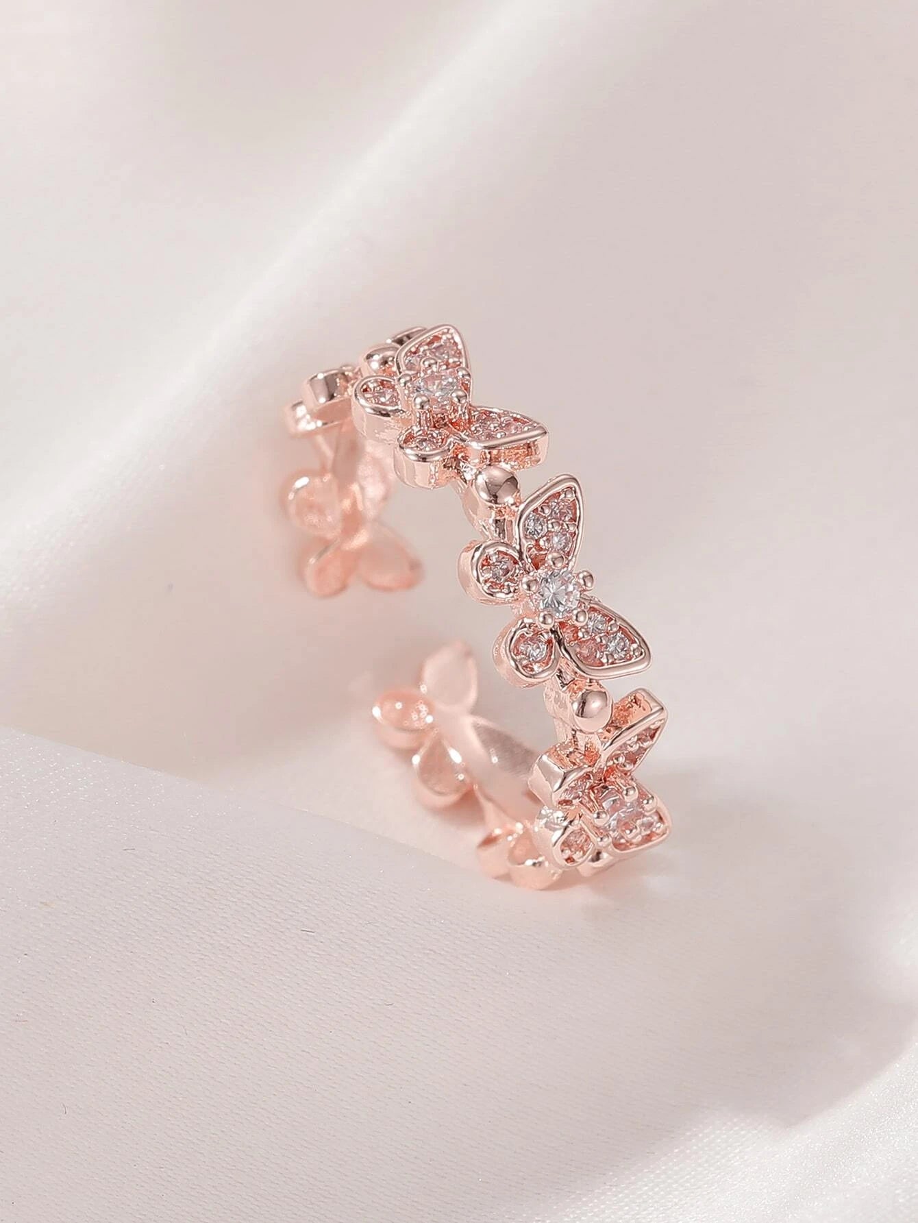 Cubic Zirconia Butterfly Decor Cuff Ring