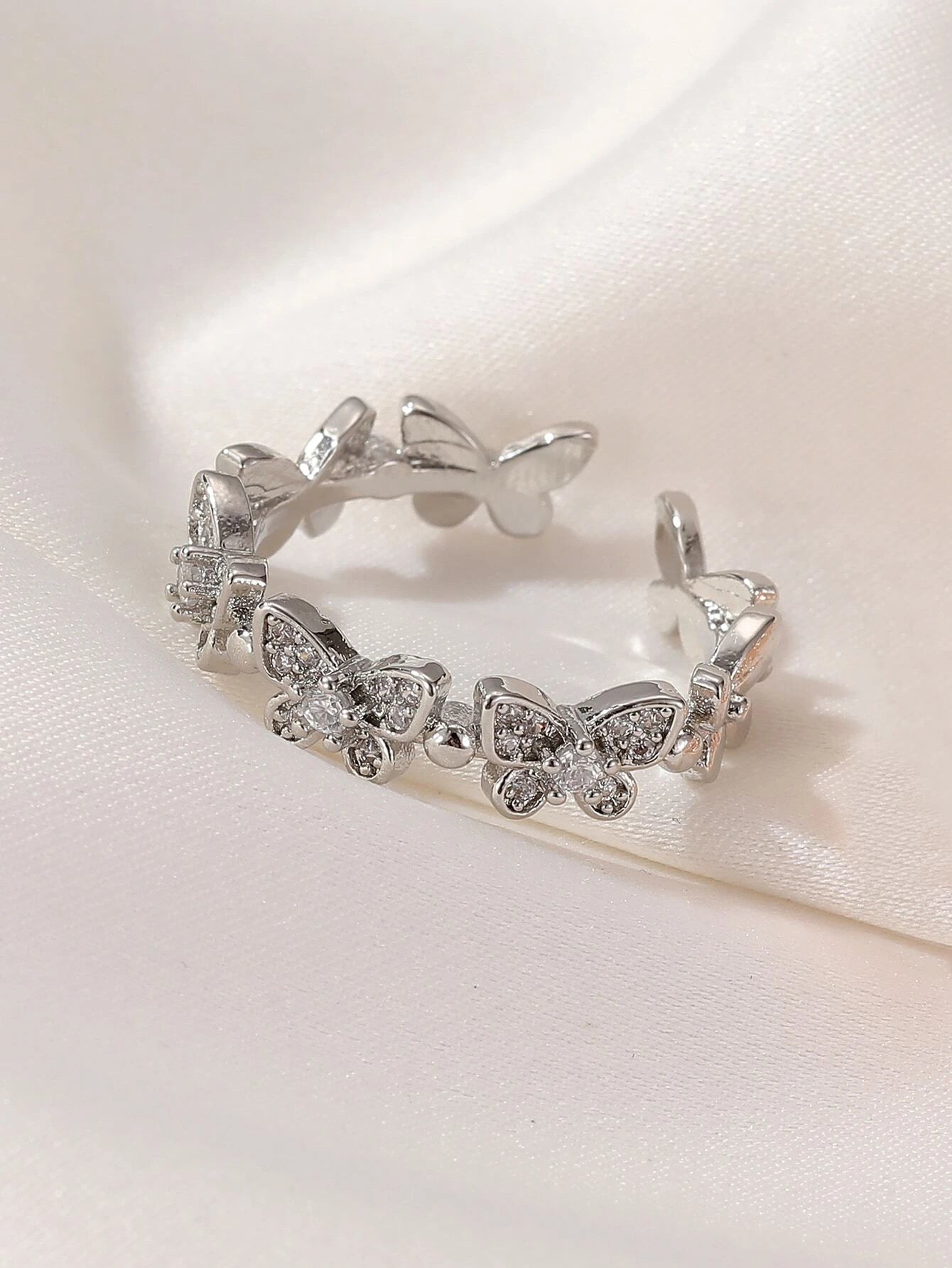 Cubic Zirconia Butterfly Decor Cuff Ring