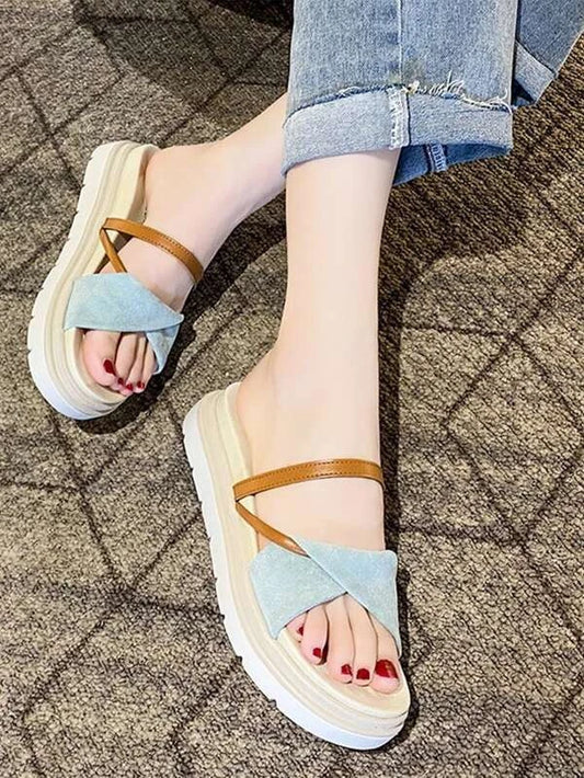 Women Twist Design Footbed Sandals Faux Suede Vacation Flat Sandals