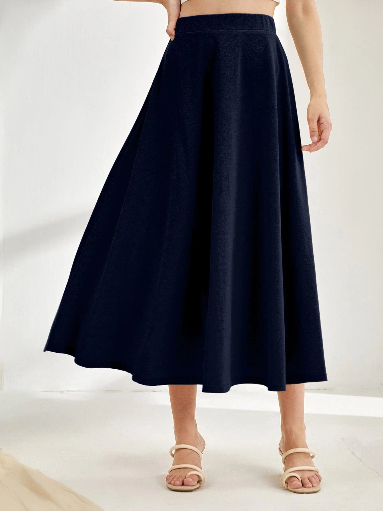 Solid High Waisted Flared Skirt