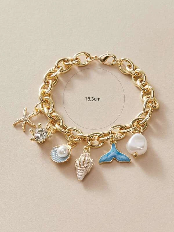 Starfish & Fish Tail Charm Bracelet