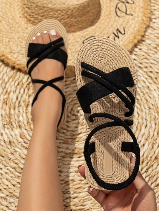 Women Faux Suede Criss Cross Slingback Sandals