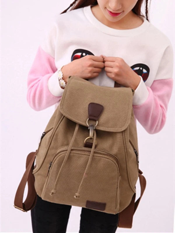 Colorblock Drawstring Design Flap Backpack