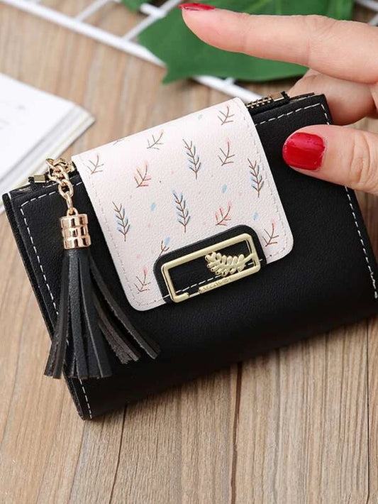 Leaf Graphic Tassel Decor Small Wallet