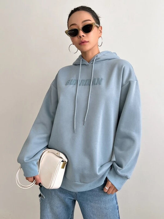 DAZY Letter Graphic Drop Shoulder Drawstring Hoodie