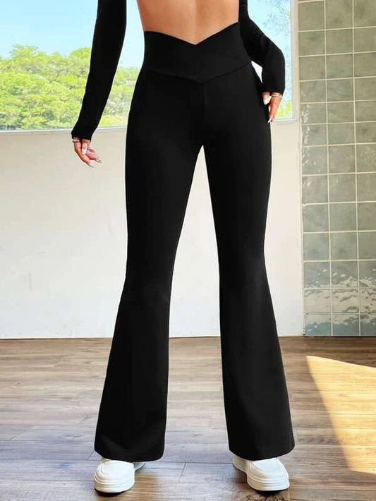 SHEIN EZwear Overlap Waist Flare Leg Pants