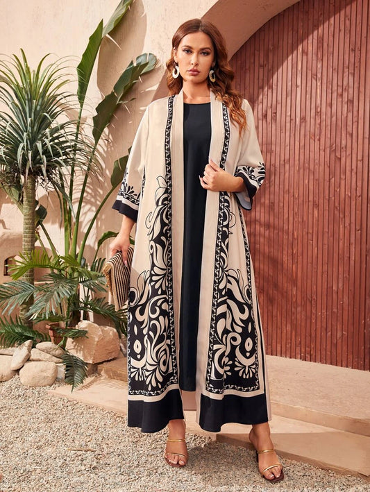 SHEIN Najma Plus Floral Open Front Abaya